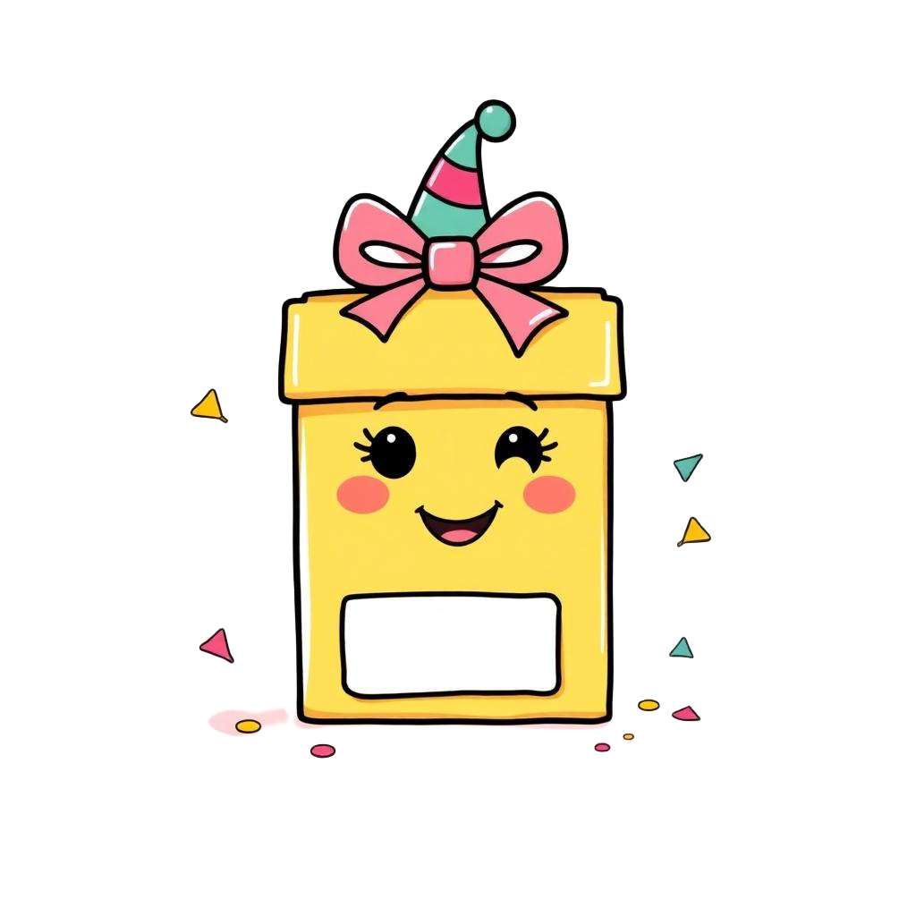 Illustrated gift box with a name tag
